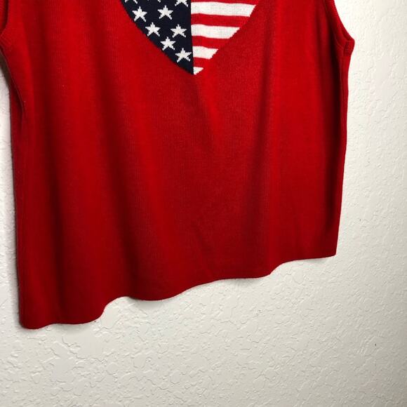 Vintage red white blue American flag heart sleeveless sweater vest 4th of July - Picture 3 of 10